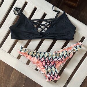 L*SPACE black swim top and VINTAGE VS itsy bottoms